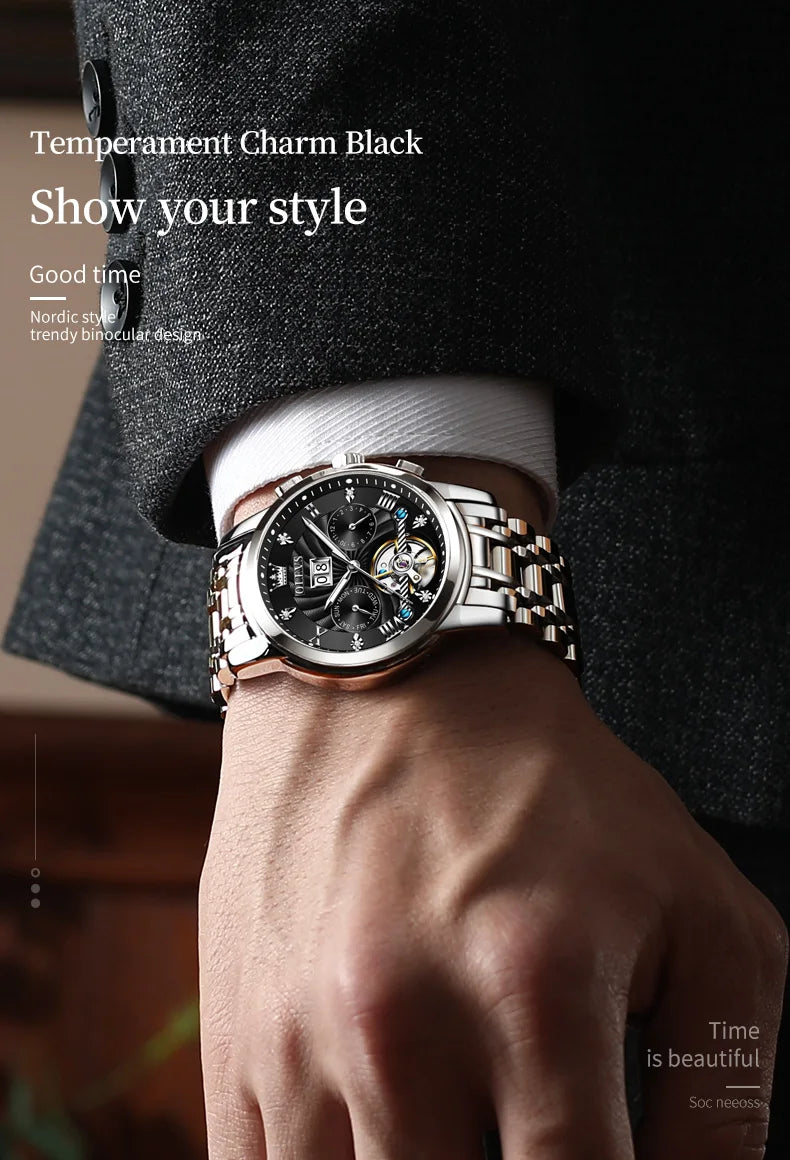 Olevs men's skeleton automatic wristwatch