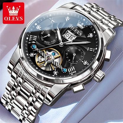 Olevs men's automatic luxury timepiece with skeleton dial