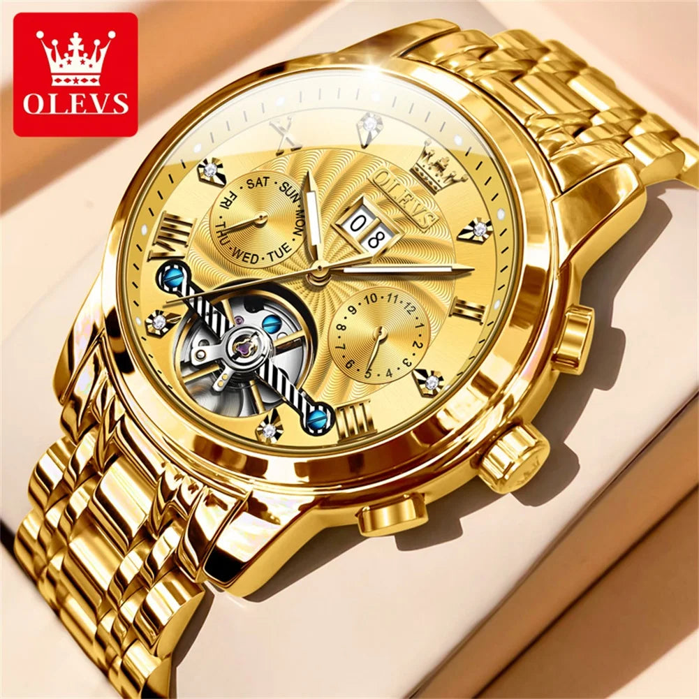 Olevs men's watch with folding safety clasp