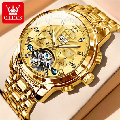 Olevs men's watch with folding safety clasp