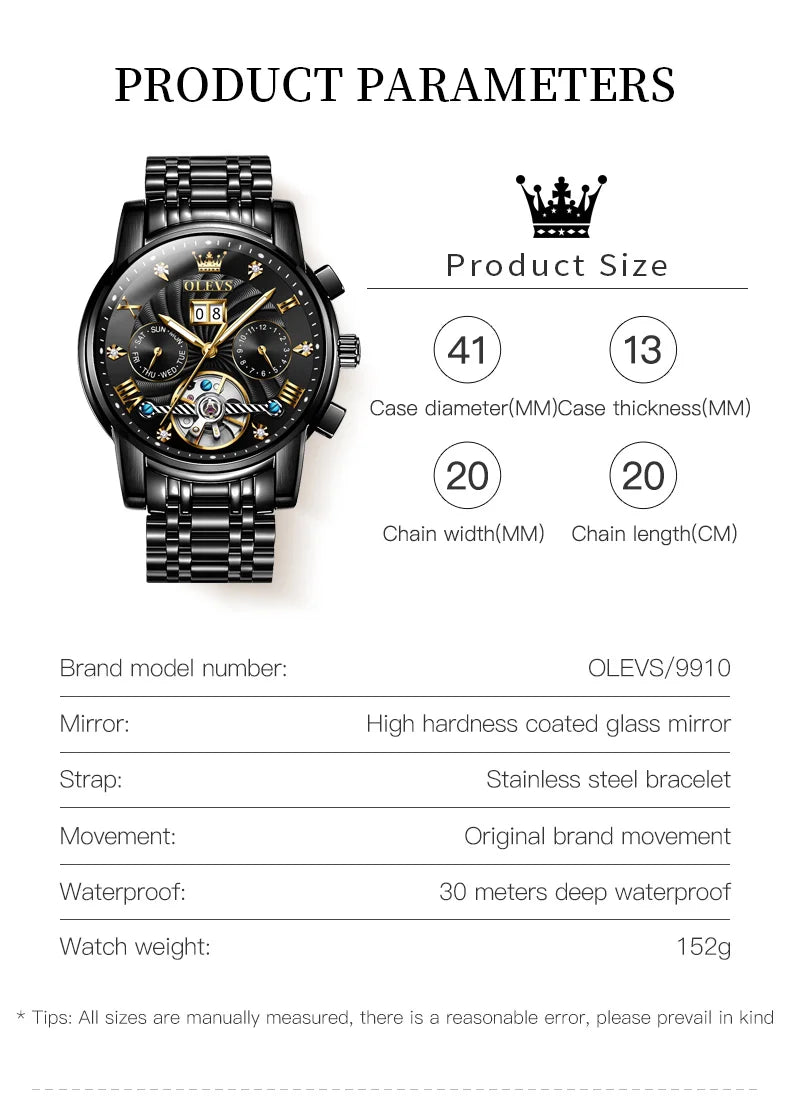 Olevs stainless steel automatic watch for men