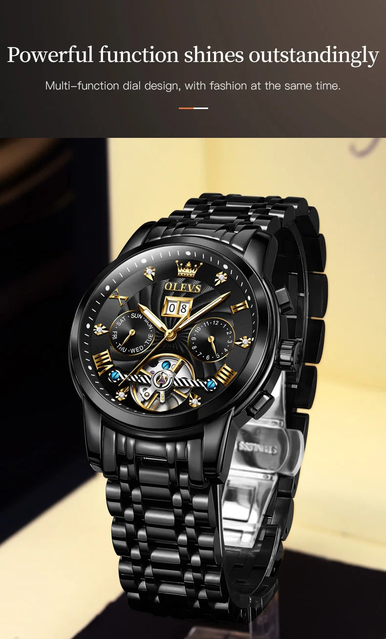 Olevs men's tourbillon-style luxury wristwatch