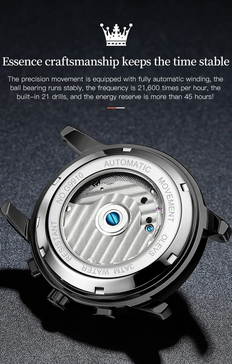 Olevs numberless skeleton dial wristwatch