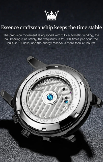 Olevs numberless skeleton dial wristwatch