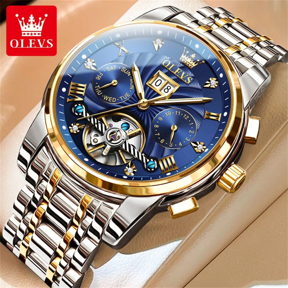 Olevs premium mechanical skeleton watch for men