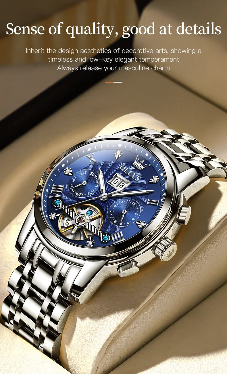 Olevs stainless steel men's mechanical watch