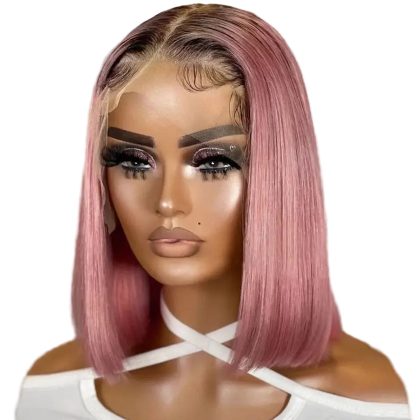 Ombre pink bob lace front human hair wig straight