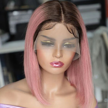 Brazilian human hair pink bob lace wig