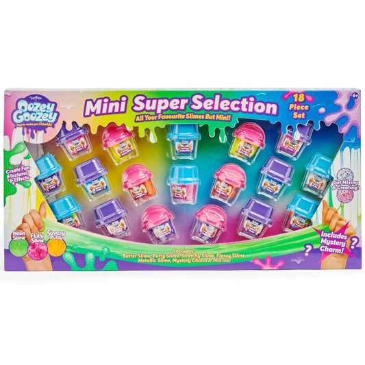 Oozey Goozey Mini Slime Super Selection 18pcs – Butter, Putty, Stretchy, Flossy, and Metallic slimes