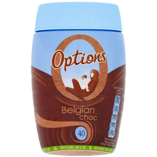 Hot chocolate drink made with Options Belgian mix