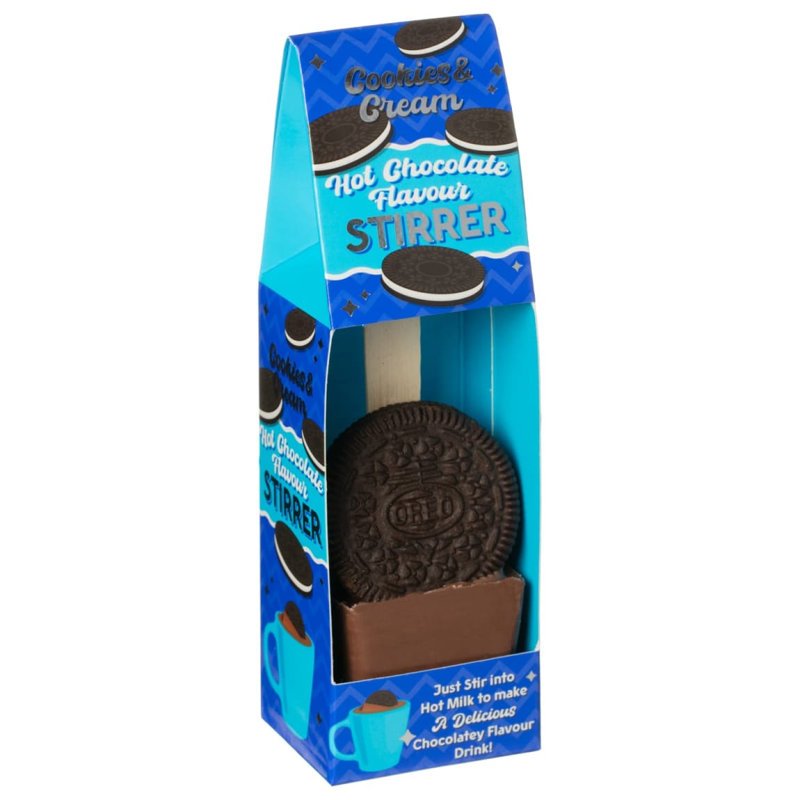 Oreo hot chocolate stirrer stick for rich creamy drink