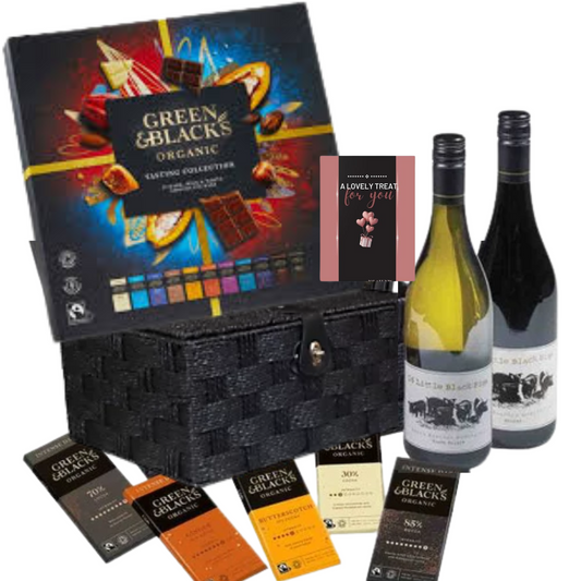 Organic chocolate and fine wine gift set for celebrations