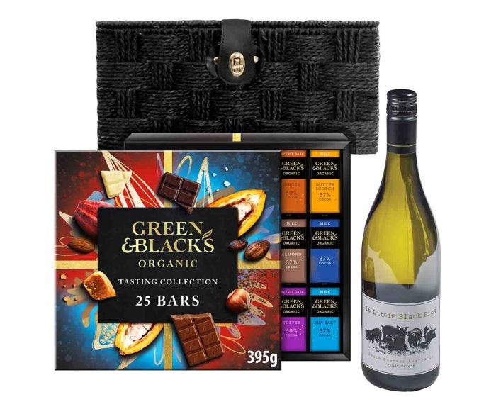 Organic chocolate paired with crisp white wine gift set