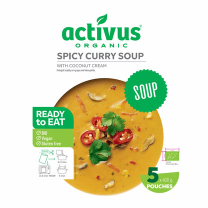 Ready to heat organic curry soup with aromatic spices