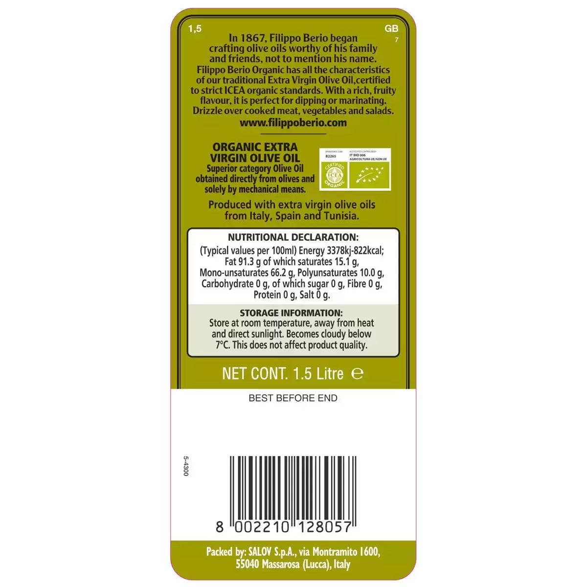 Premium organic olive oil made from 100 percent olives