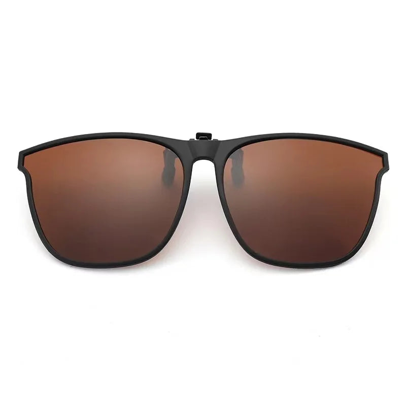 Clip on sunglasses model wearing driving sunny day outdoor