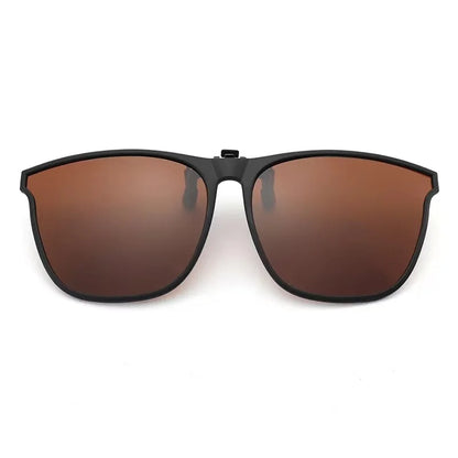 Clip on sunglasses model wearing driving sunny day outdoor