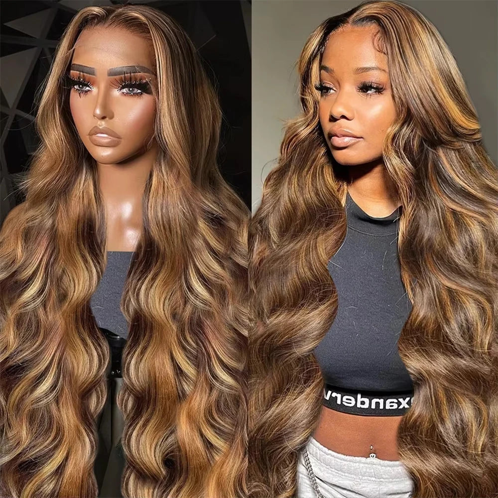P4/27 highlight body wave human hair wig 13x4 HD lace front natural look