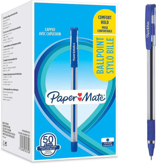 Paper Mate Comfort Grip Ballpoint Pens 0.7mm Blue 50 Pack