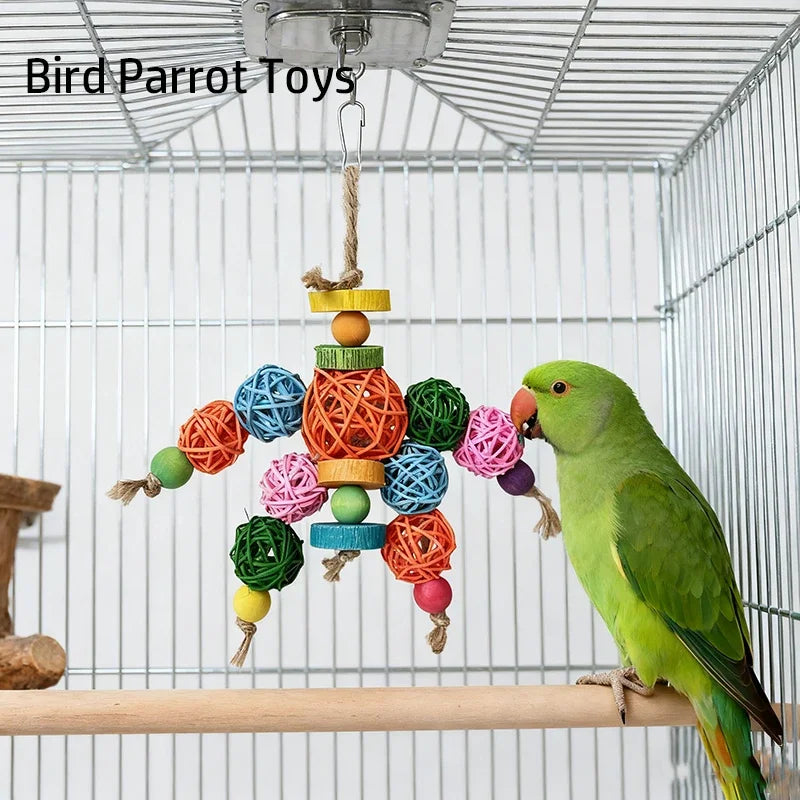 Parrot chew toy natural rattan ball colourful cage accessory