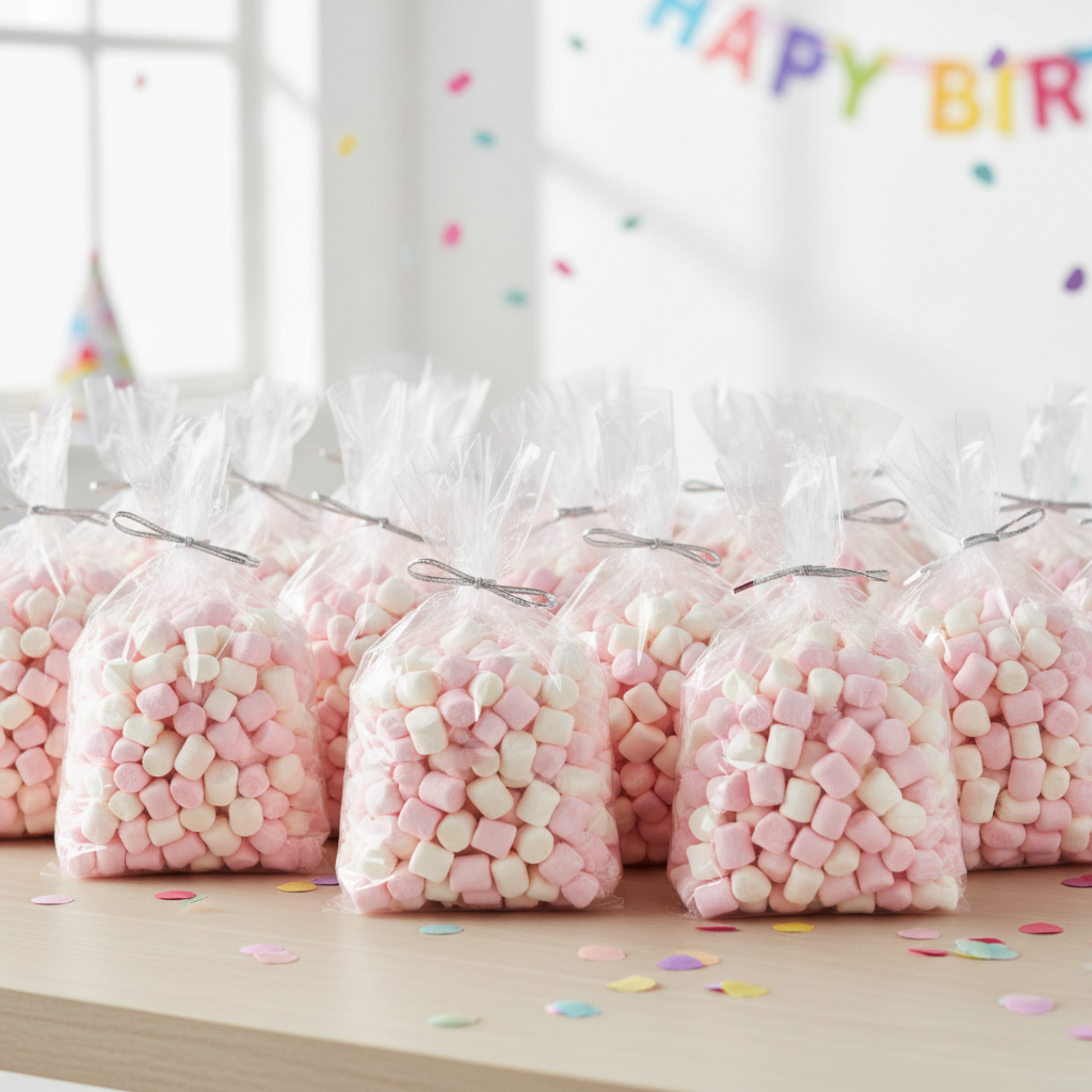 Pink and white marshmallows for party and baby shower favours