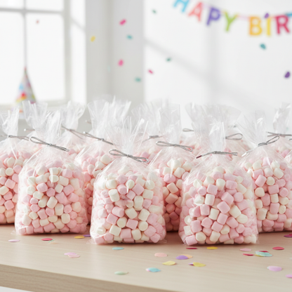 Pink and white marshmallows for party and baby shower favours