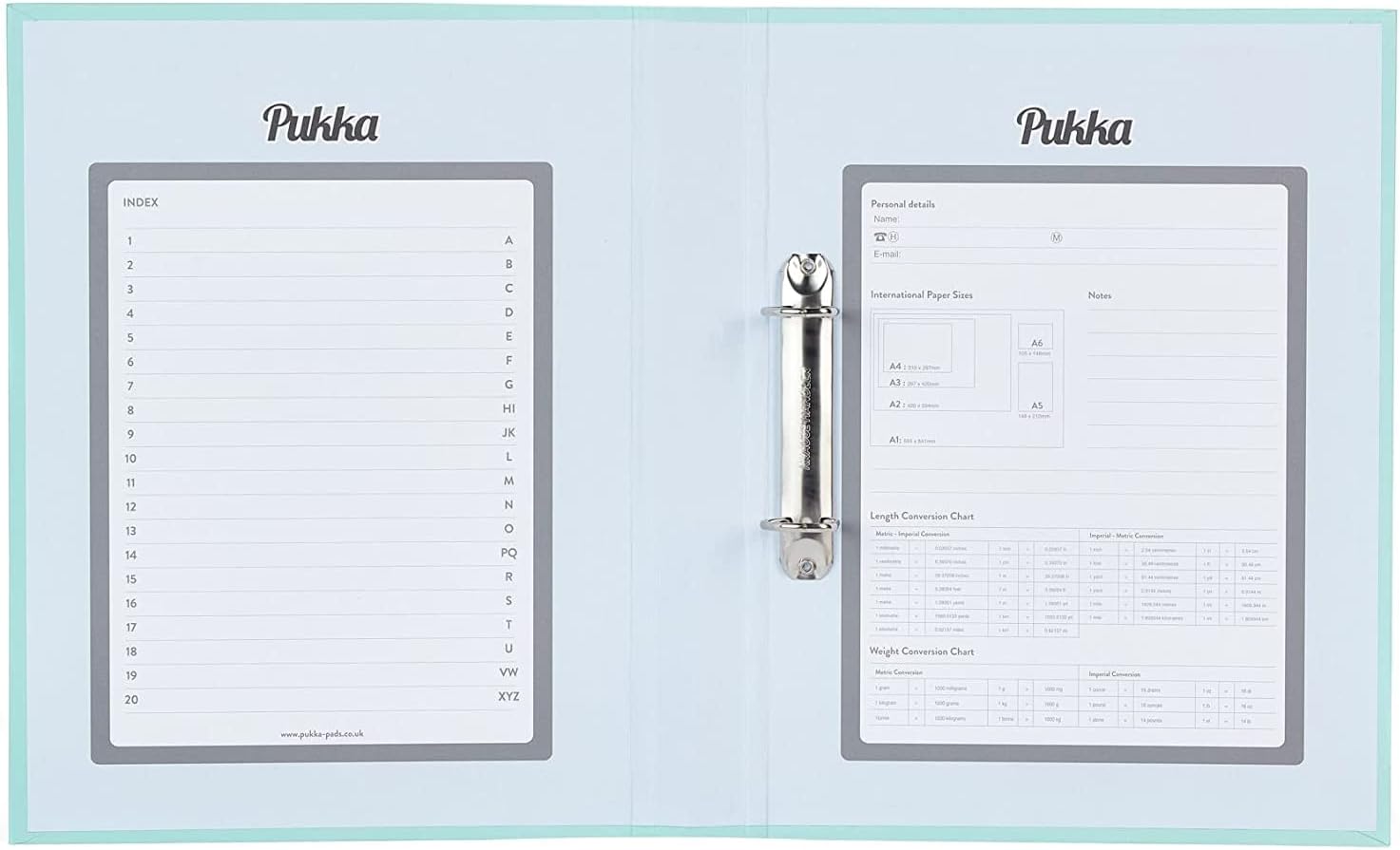 Blue, pink, and teal ring binder pack for documents