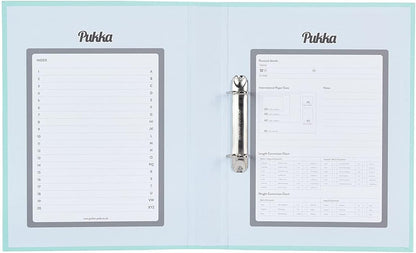 Blue, pink, and teal ring binder pack for documents