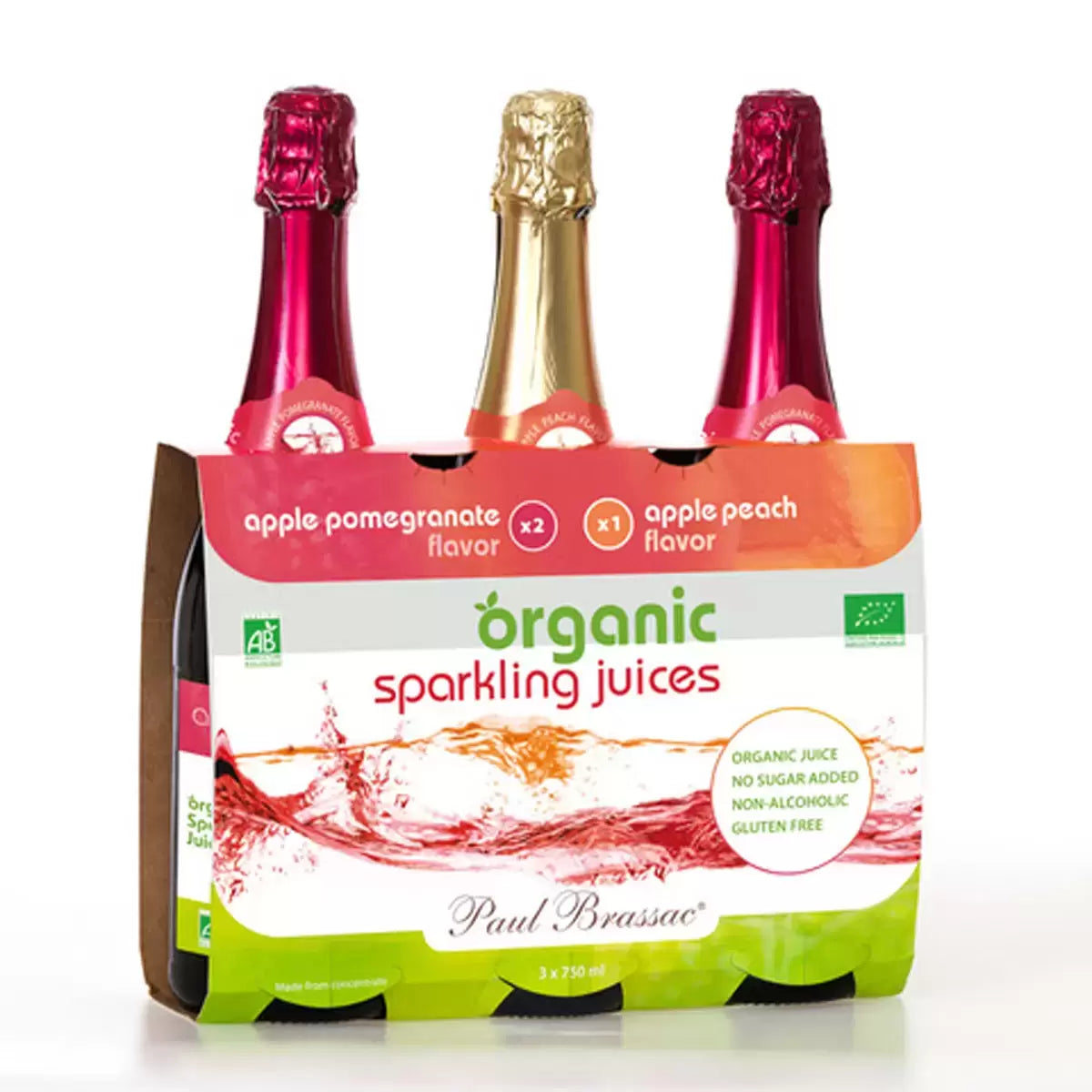 Paul Brassac Organic Sparkling Fruit Juice pack, 3 bottles of 750ml