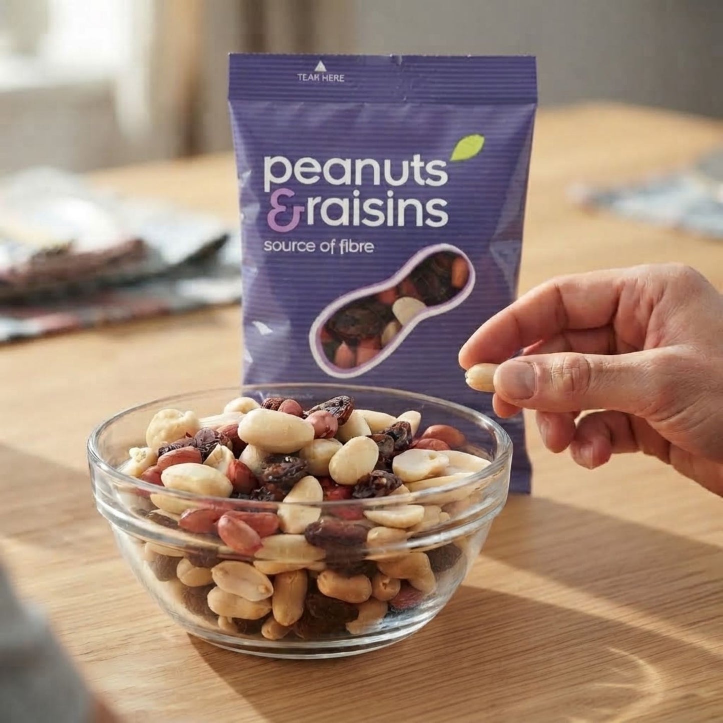 Peanuts mixed with jumbo raisins