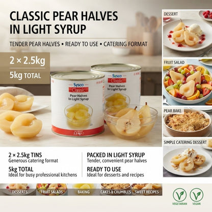Sysco Classic tinned pear halves in light syrup
