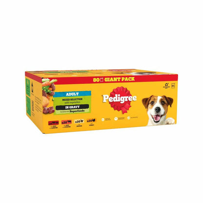 Mixed selection wet dog food pouches for adult dogs
