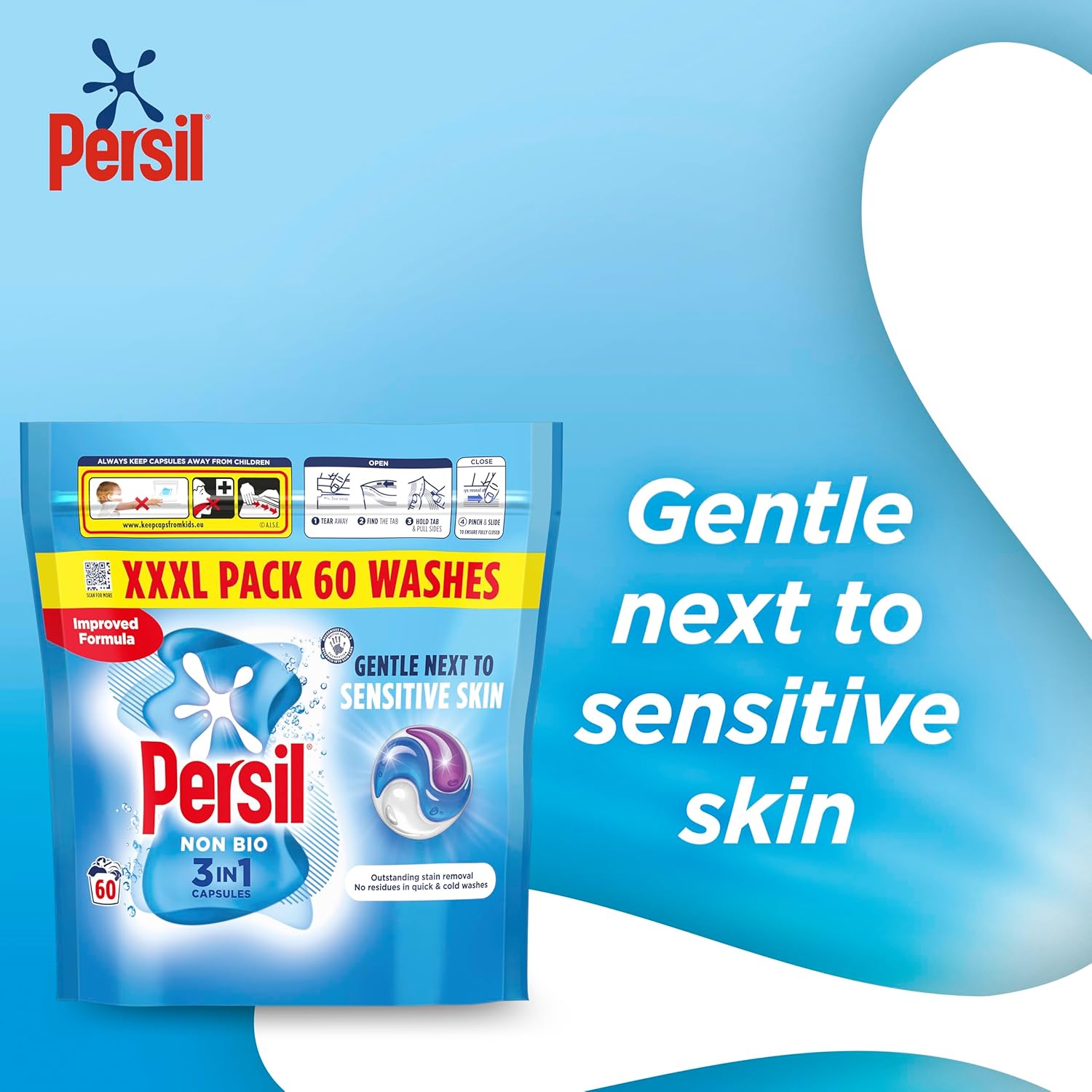 Persil Non-Bio 3-in-1 Laundry Capsules – Eco-Friendly Packaging, 60 Washes