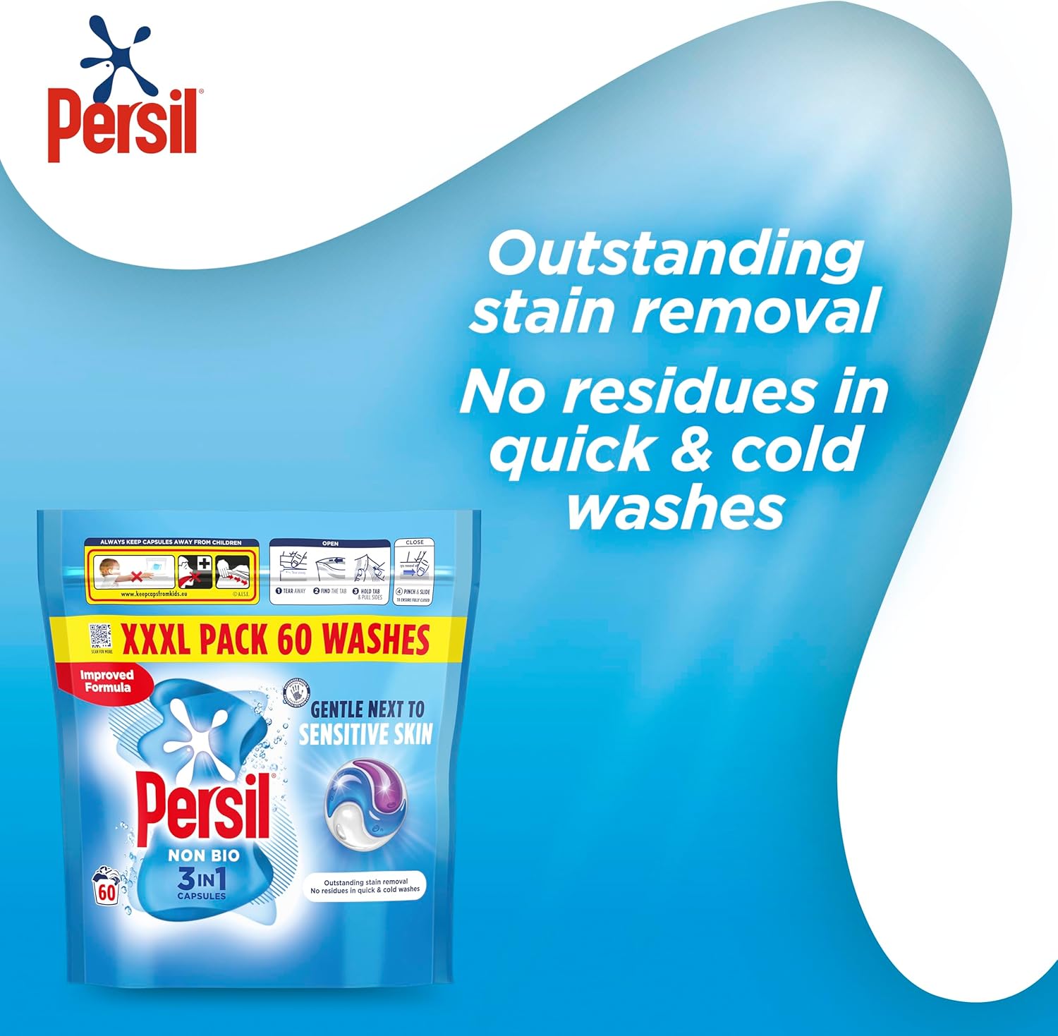 Persil Non-Bio 3-in-1 Laundry Capsules – Gentle Formula for Sensitive Skin, 60 Washes