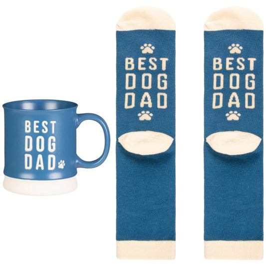 Dog dad themed mug and sock gift set for fathers