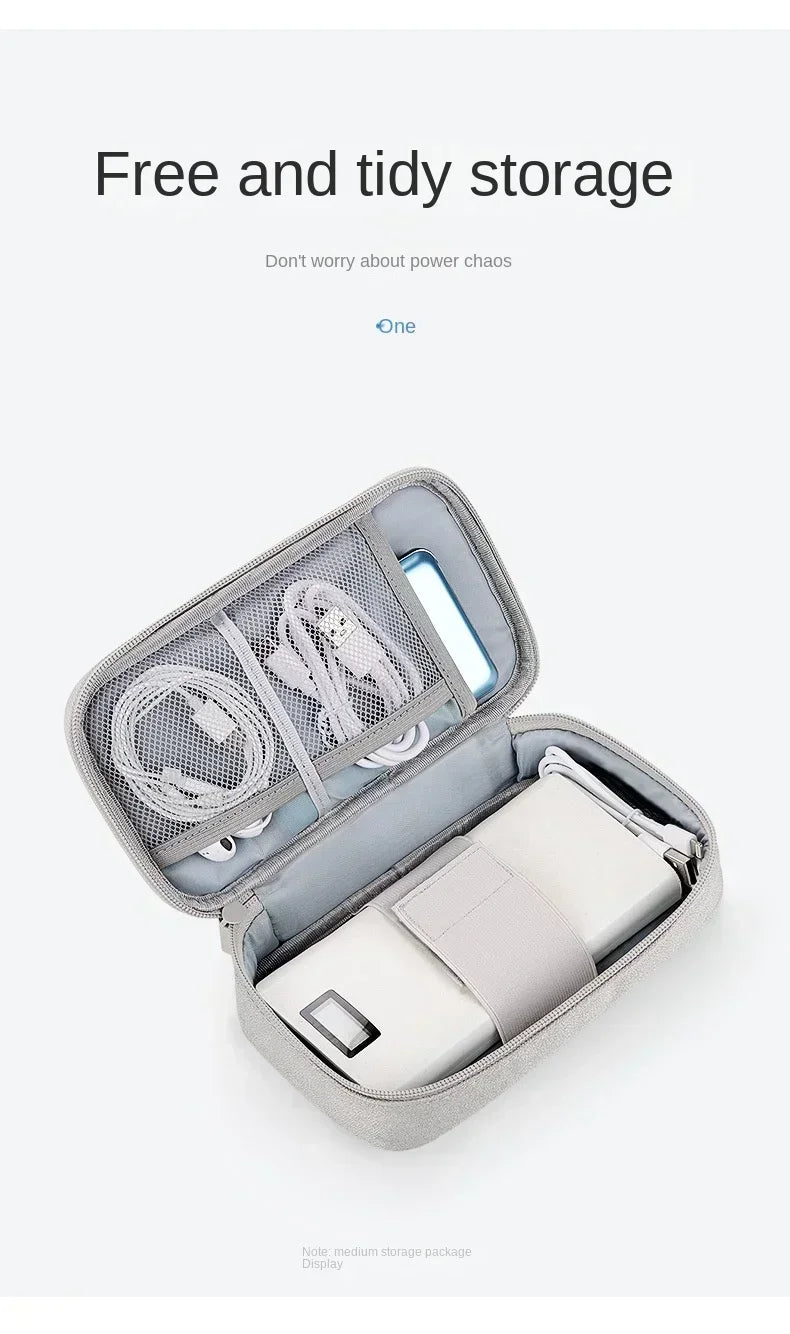 Pink double-layer tech organiser for electronic accessories