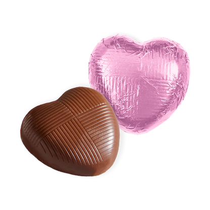 Individually wrapped pink foil milk chocolate hearts