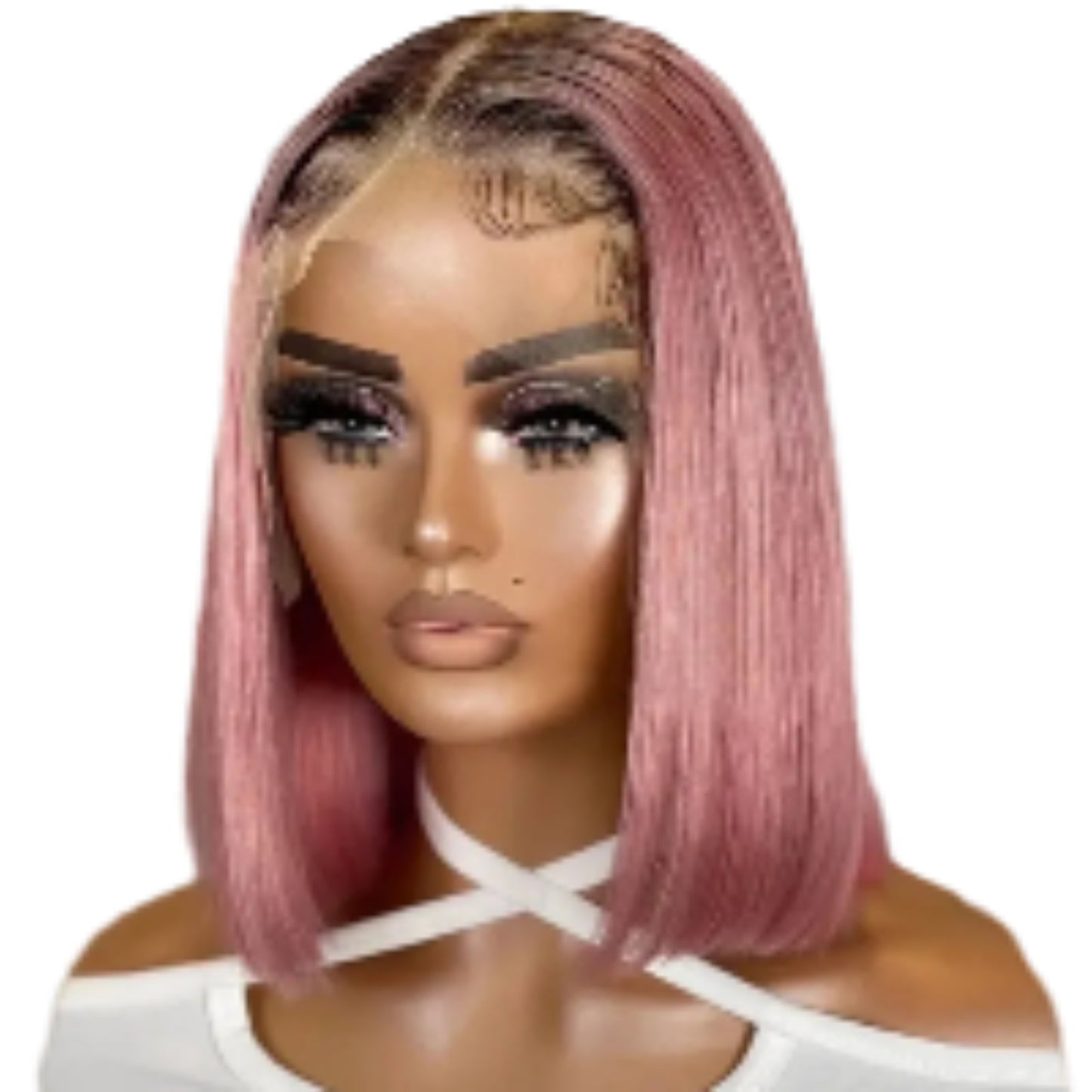 Ombre pink bob lace front human hair wig straight