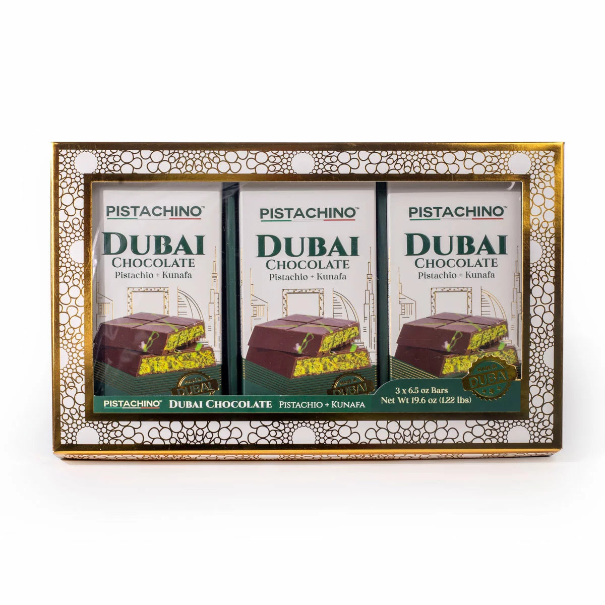 Pistachio Dubai Bar Gift Set 3 x 185g premium chocolate