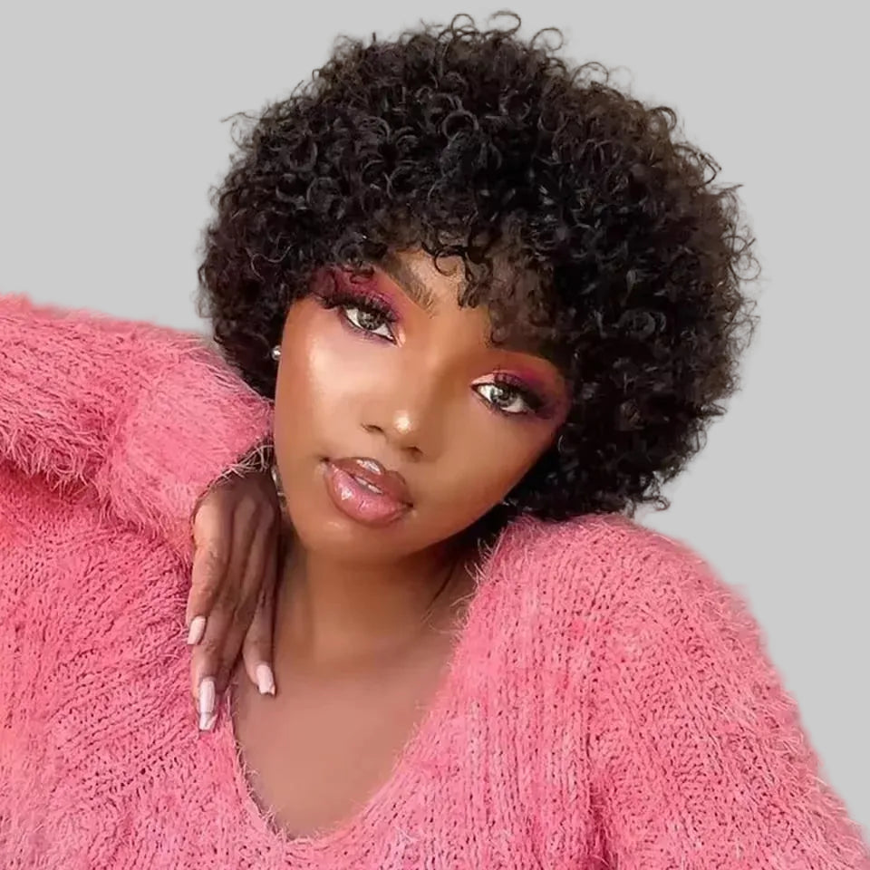 Short pixie afro curly wig made from Remy human hair