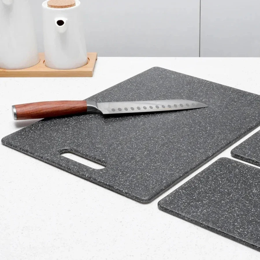Plastic cutting board with marble effect design