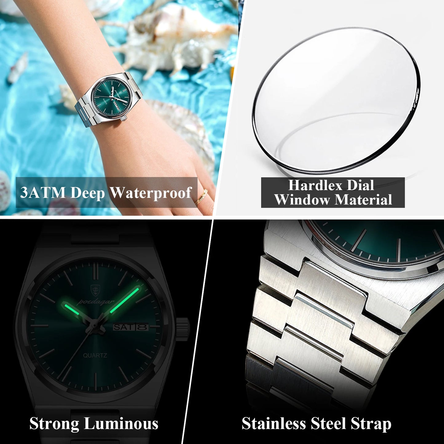 Poedagar 35mm women's stainless steel watch