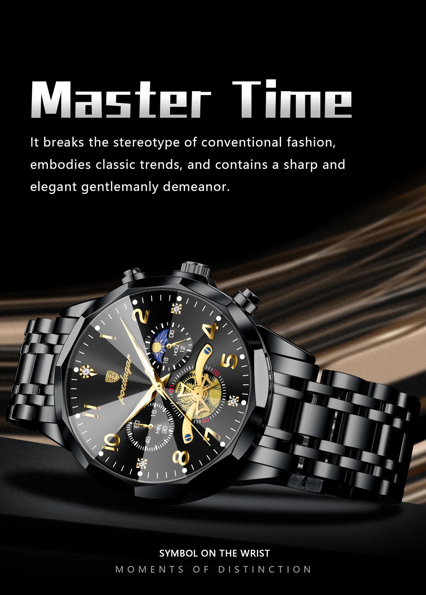 Poedagar 939 watch gold gold variant dial close up detail