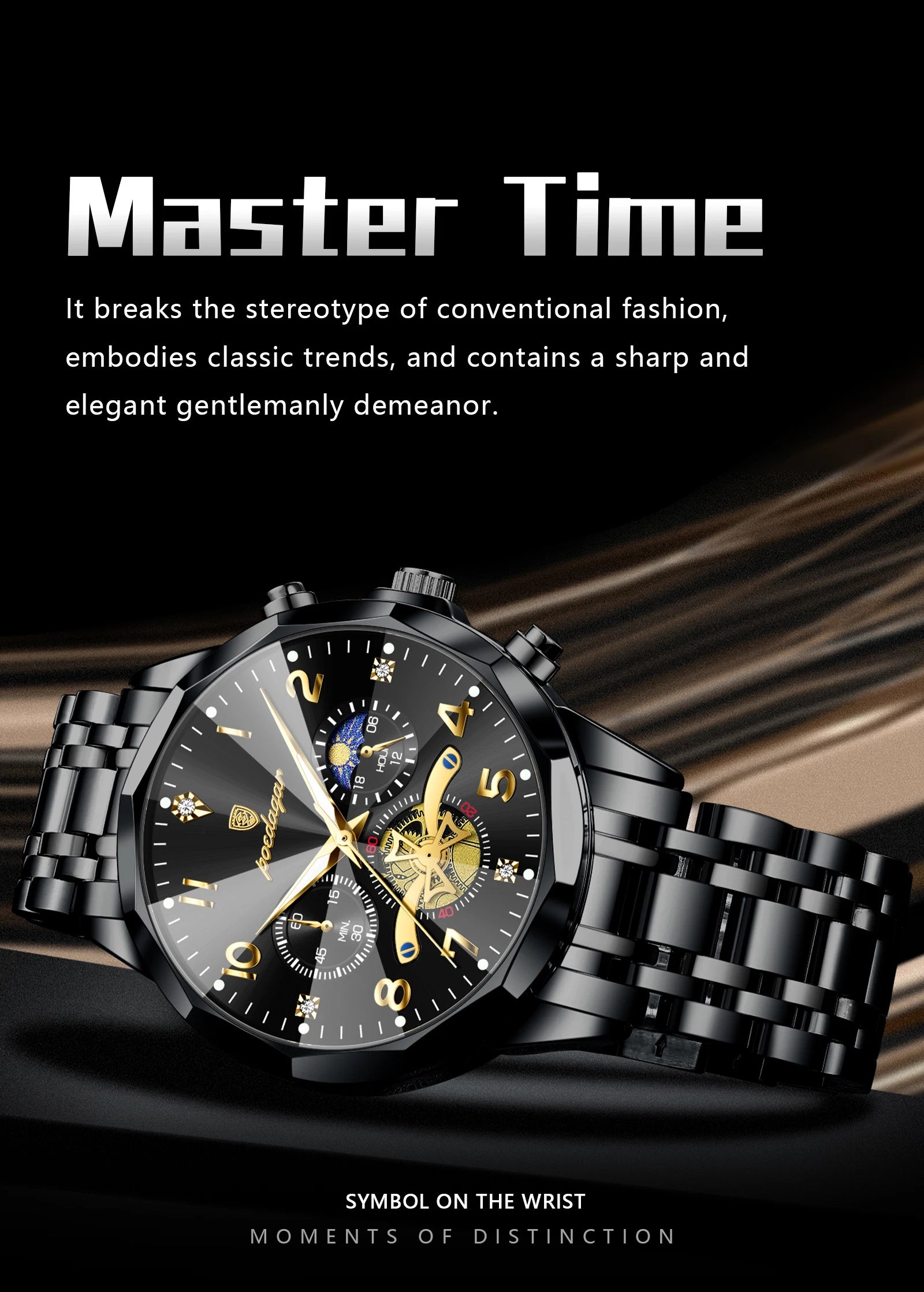 Poedagar 939 watch gold gold variant dial close up detail