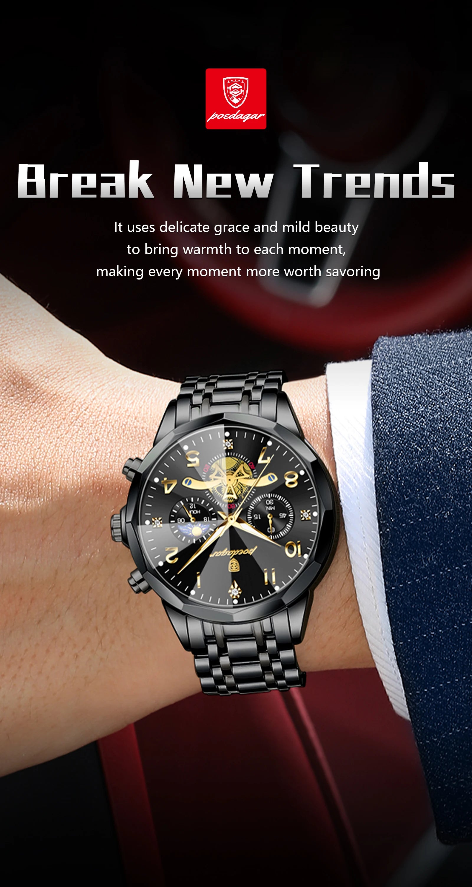 Poedagar watch silver blue stainless steel casual business