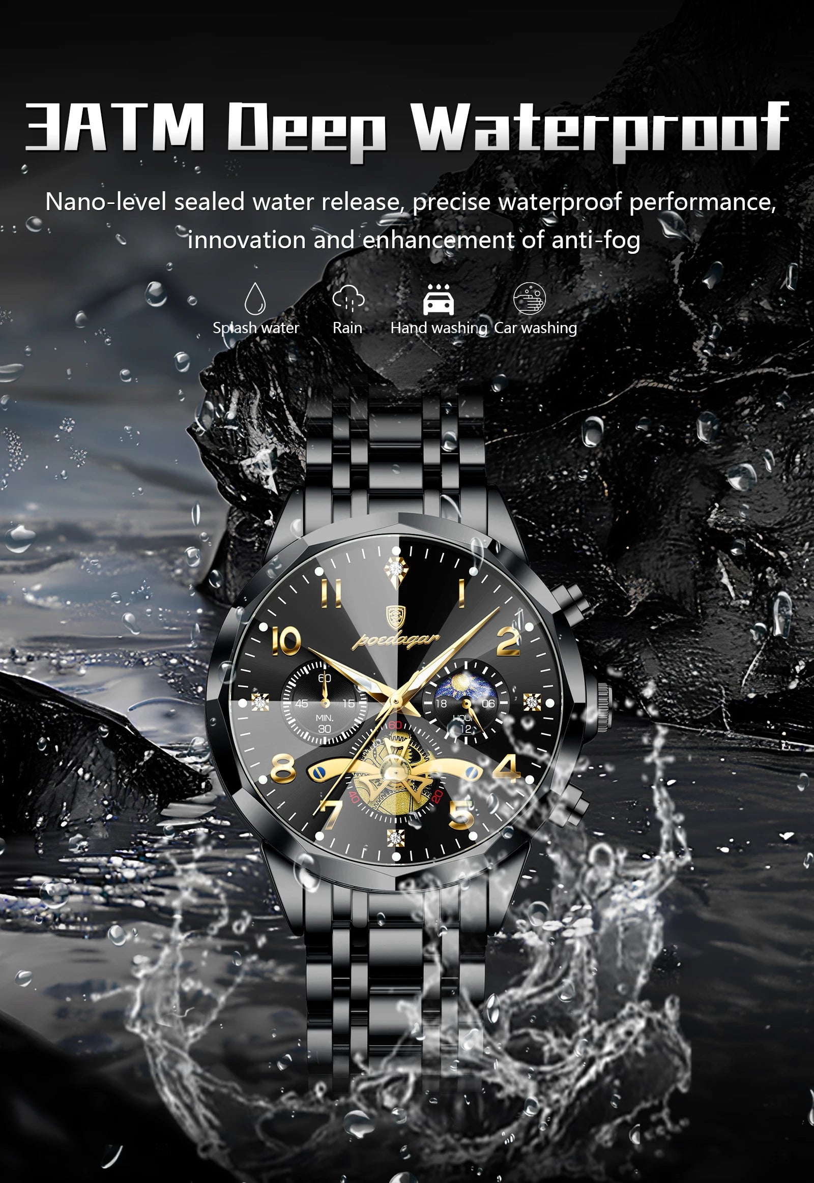 Poedagar luxury watch gold white dial Arabic numeral men