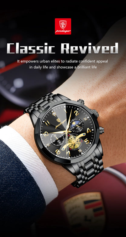 Poedagar men's watch black black stainless steel dark design