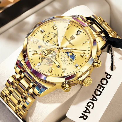 Men's luminous chronograph watch with stainless steel bracelet