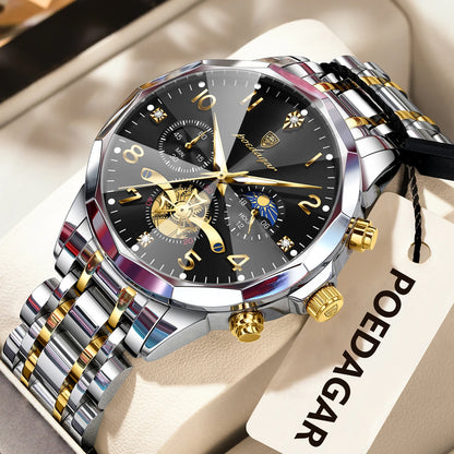 Poedagar men's luxury chronograph stainless steel watch