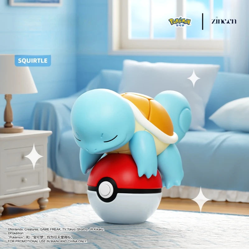 Pokémon Squirtle toy figure on a Poké Ball with a room background